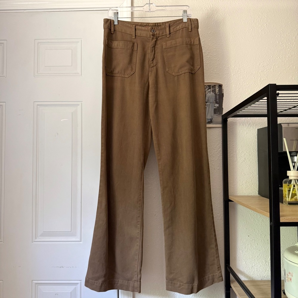 AGOLDE vintage brown tan patch pocket high rise straight wide leg trousers pants